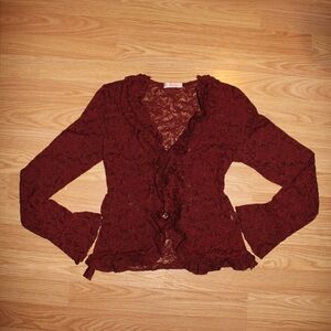 Lace Ruffled Dark Red Blouse